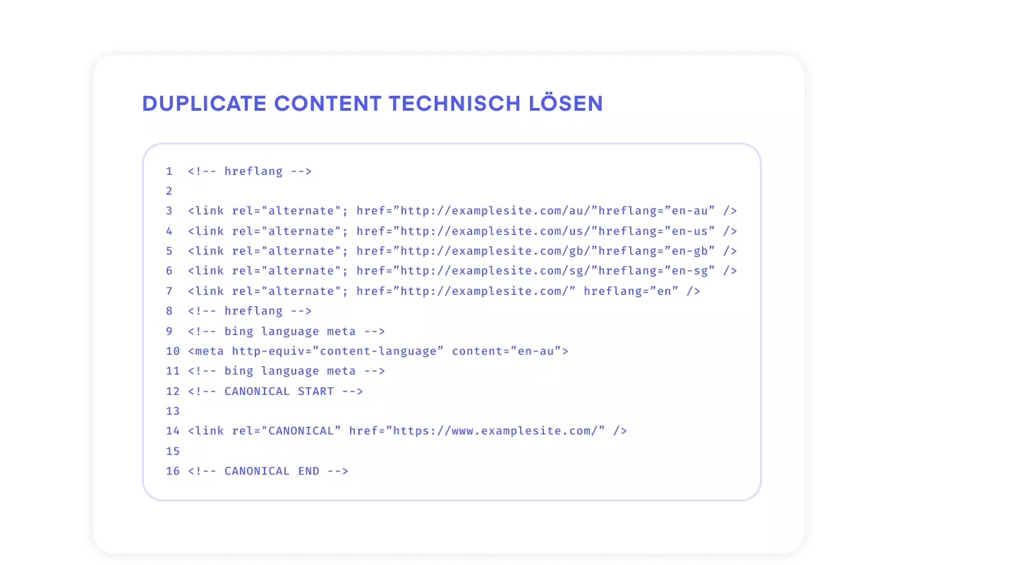HTML Code: Duplicate Content vermeiden durch technische Lösung im Rahmen der Internationalisierung von Webseiten