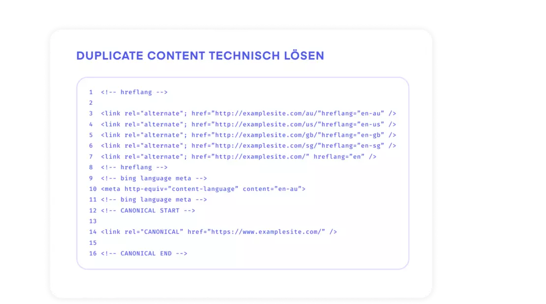 Internationalisierung von Webseiten – Technische Lösung von Duplicate Content HTML Code: Duplicate Content vermeiden durch technische Lösung im Rahmen der Internationalisierung von Webseiten